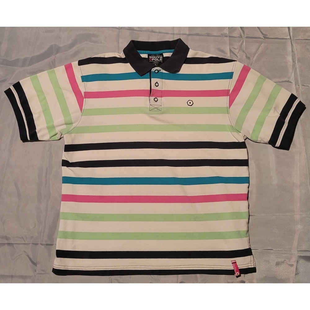 Y2K South Pole Authentic‎ Collection Mens Large L  Colorway Striped Polo Shirt